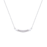 Asfour Crystal Chain NecklaceWith Curve Bar Pendant With Pearl In 925 Sterling Silver-ND0444